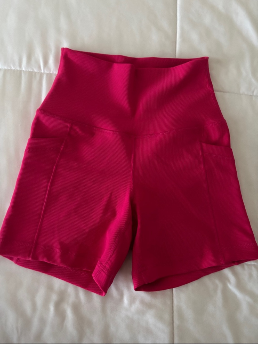 90 Degree By Reflex High-Waist Ribbed Pocket Shorts - Hot Pink